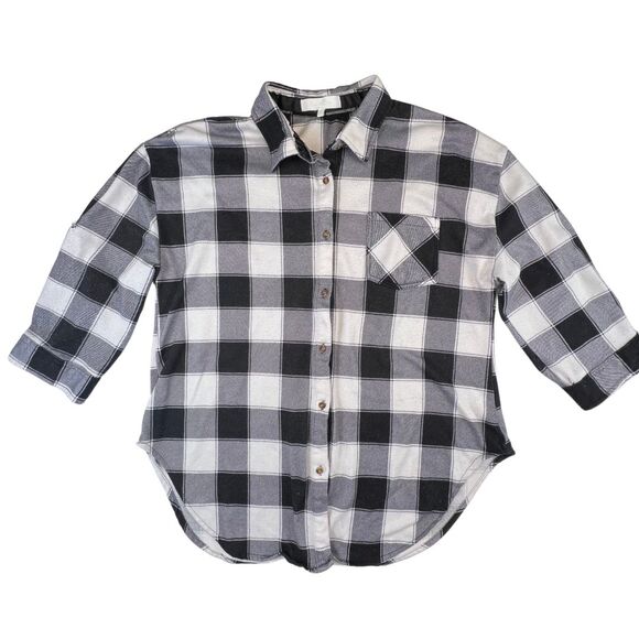 Eden & Olivia Button Down Shirt XL White Buffalo Plaid Soft Grunge Modern Top - Picture 6 of 10